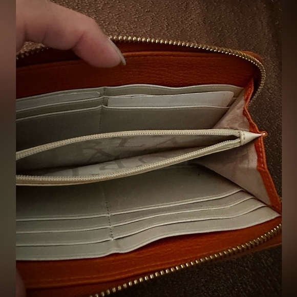 Furla Credit Card Zip Wallet Gently Preloved Tangerine Genuine Leather - Picture 4 of 13